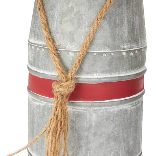 Gray Metal Buoy Striped Sculpture with Rope Handles Set